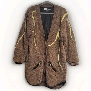 Vintage 90's Jamie Sadock Brown Chunky Knit Sweater  Teddy Jacket Large